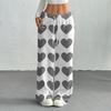 Women's Casual Fashion Printed Elastic Waist Loose Straight Leg Pants With Rope