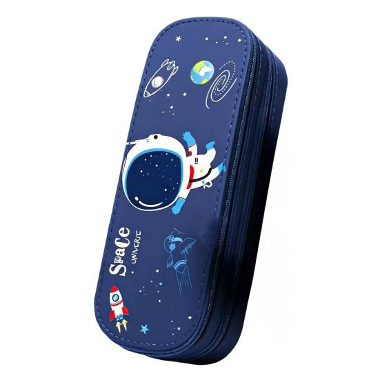 Astronaut Pencil Case for Kids Large Capacity Space Theme Pencil Pouch with Rocket Print Waterproof Thick Canvas Stationery Bag for Boys Girls