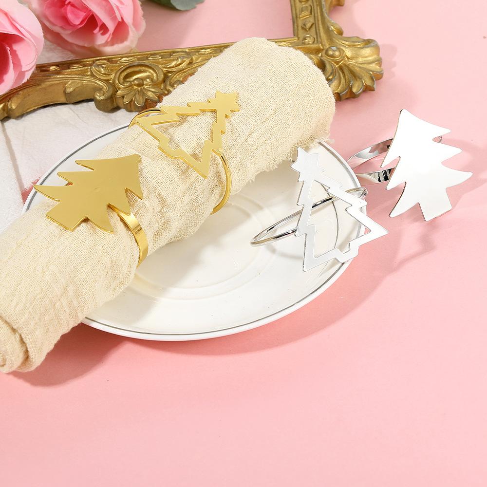 Minimalist Hollow Christmas Tree Napkin Rings, Festive Table Decor Metal Napkin Holders In Golden Silvery, Holiday Tableware