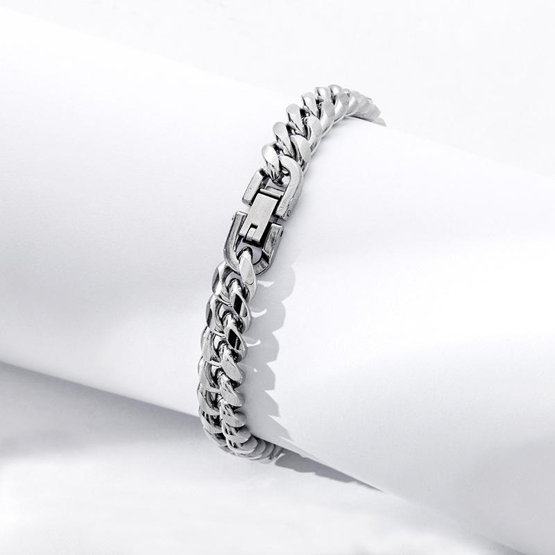 8MM Width Stainless Steel Cuban Chain Bracelets for Men, Silver  Black Gold Color Fashion Hip Hop Male Boy Wristband Jewelry