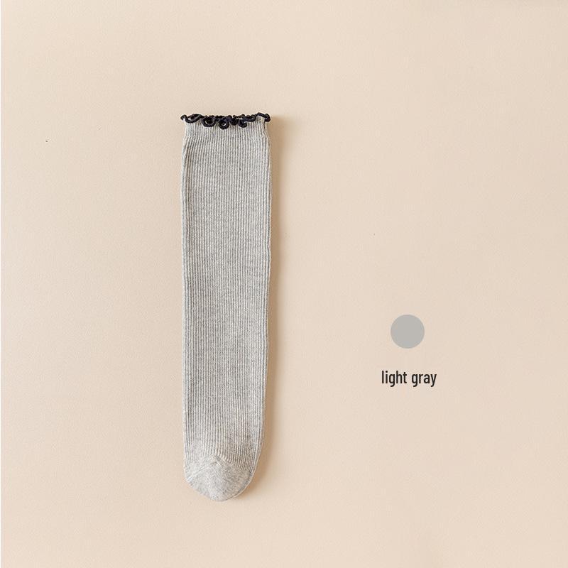 Mädchen Kniestrümpfe im Prinzessinnenstil mit Rüschenbesatz - Kontrastfarbige Wadenlange Stulpen im koreanischen Stil für Kinder.