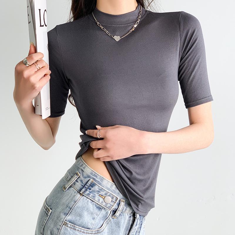 Women's Summer Slimming Stand-Up Collar T-Shirt - Short/Mid Sleeve