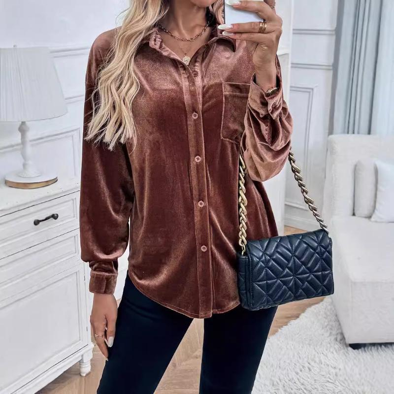 

Рубашка с лацканами, осенне-зимний новый женский кардиган с длинными рукавами XS кофейный