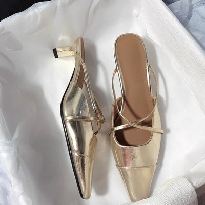 Fashion 2024 Spring New Brand Woman Slingback Shoes Elegant Med Heel Square Toe Ladies High Heels Slippers Fashion Slip On Sandal Mules