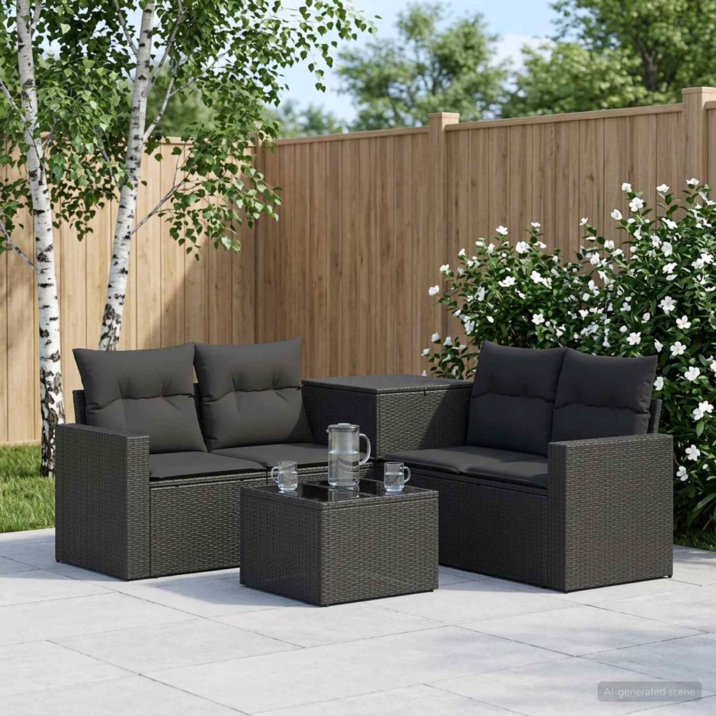 Sofa Set 6 Pieces Black Poly Rattan and Steel