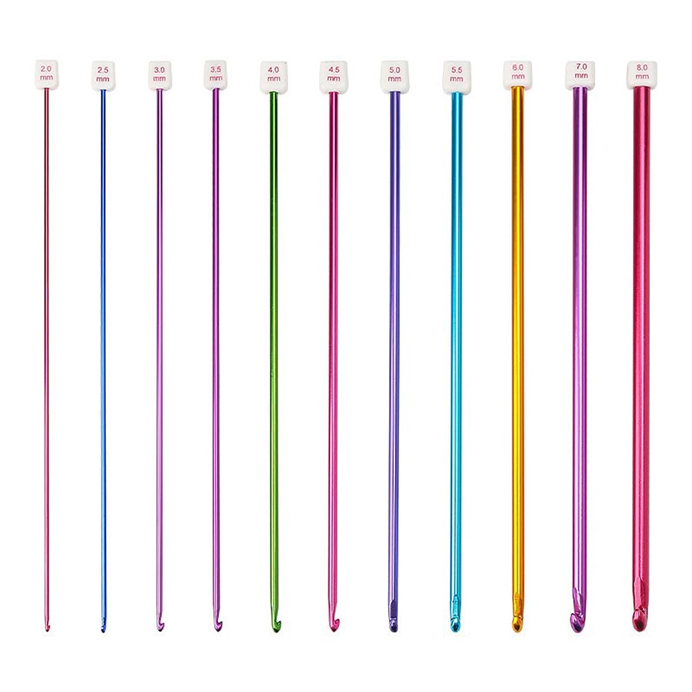 

YBGGJO Крючки для вязания, набор из 11 штук, алюминиевые крючки для вязания, свитеров, шарфов, поделок своими руками, разноцветные