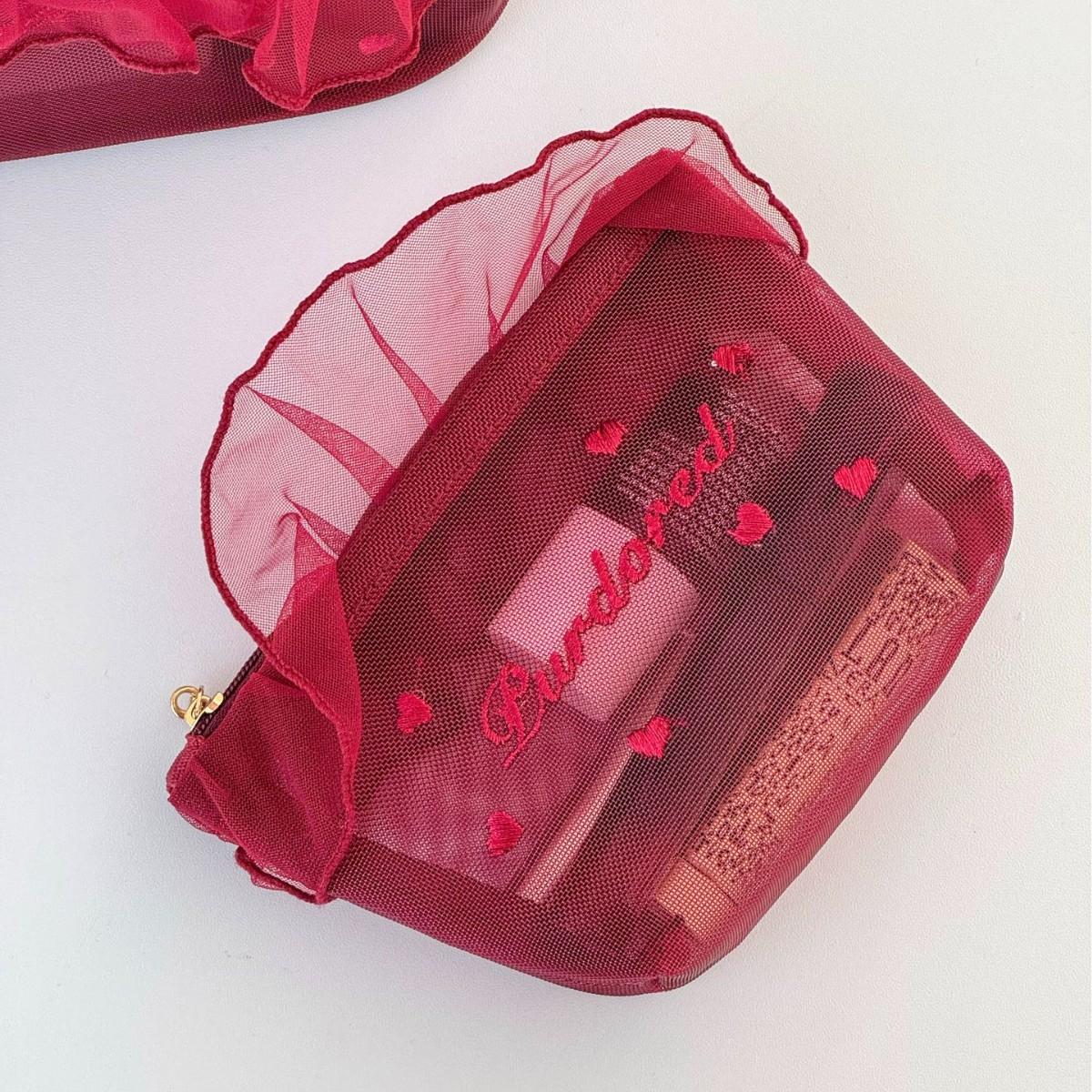 Lotus Leaf Mesh Bag Girl Heart Ins Wind Portable Breathable Storage Bag Cosmetic Bag