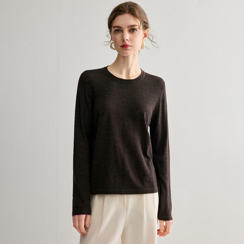 Yangzi Zhang Women's Versatile Fine Knit Wool Sweater - Loose Fit, Round Neck, Long Sleeve