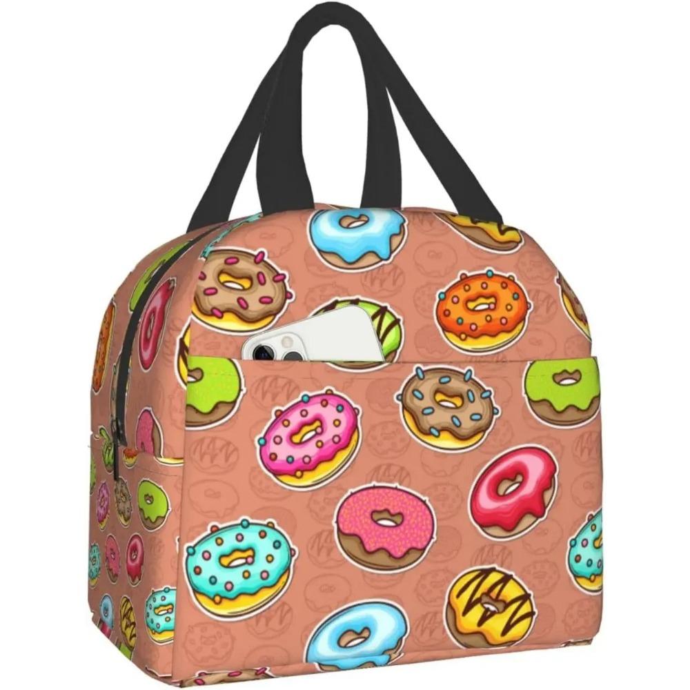 Geantă de prânz dulce Kawaii cu gogoși, pentru călătorii, muncă, bento, reutilizabilă, tip tote, cutii de picnic, genți container izolate pentru femei, bărbați, băieți, fete