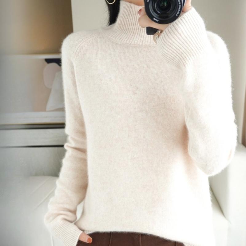 GMXIA Autumn and Winter Half-high Neck Pullover Jumper Female Inner Non-cashmere Long-sleeved Thickened Knitted Bottoming Shirt Loose Tops