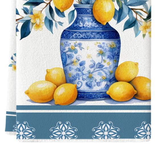 Citron kökshandduk Mikrofiber Absorberande disktrasa Lantlig diskduk Handduk för kök badrum Kustfestinredning