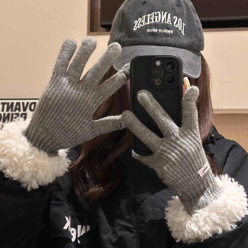 Gants tricotés à écran tactile tendance pour femmes, gants d'hiver chauds à bords en peluche, mitaines de cyclisme de sport coupe-vent, gants en peluche épais et doux au poignet