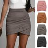 Suede Solid Color Buttocks Wrapped Skirt Pleated Irregular Zippered Short Skirt for Women's Clothing