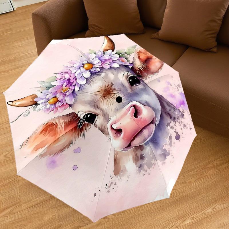 1pc Cow Flower Crown Automatic Open/Close Umbrella Compact Folding Umbrella with 8-Rib Shaft for Women/Men, Elegant Birthday1323S