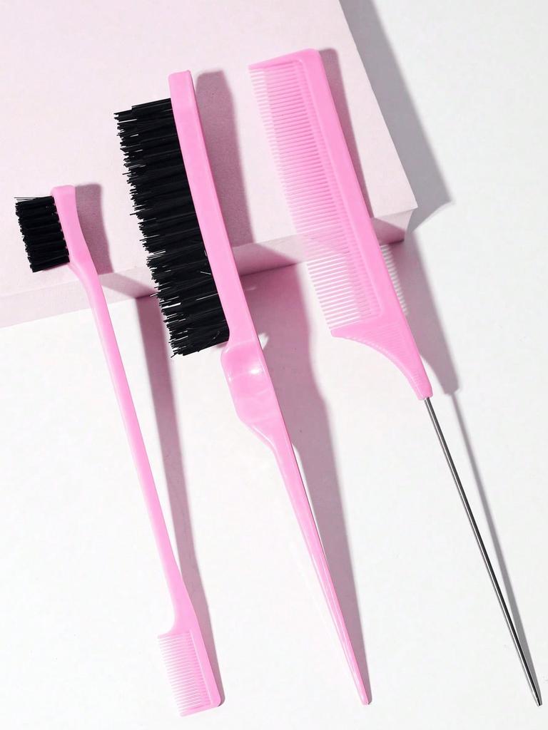 3pcs Slick Back Hair Brush Set With Edge Brush Hair Brush Rat Tail Comb Teasing Brush For Smoothing Hair & Flyaways,Hair Brush,Comb,Hair Tools,