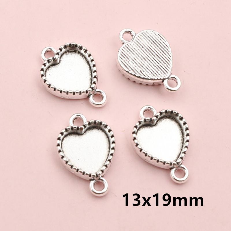 10pcs Double Loops Connector Pendant Cabochons Blank Base Settings Tray Heart Sqaure Rectangle Oval DIY Jewelry Findings