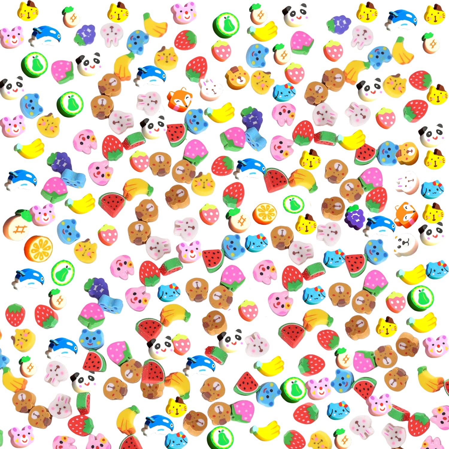 Coollooda Mini Erasers Fruit Animal Pencil Erasers for Kids Adorable Pencil Erasers featuring Cute and Fruits Perfect as Rewards and Prizes for and