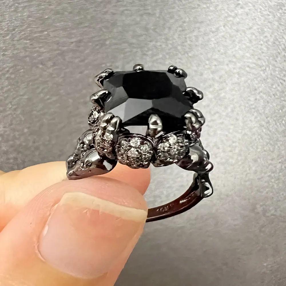 Personality Punk Skull Retro Gothic Style' Black Simple Ring Rings for Wmen Men Halloween Black Zircon Jewellry