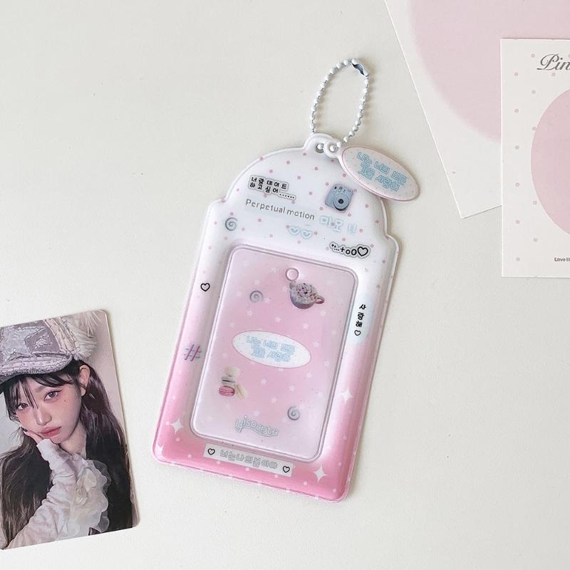 Kpop PVC Photocard Holder with Keychain Pendant Kawaii Card Protector for 54x86mm Idol Photo Fit Students Girls Gift