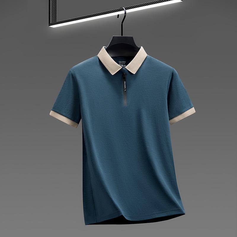 2026 Men's Cool Drape Zipper Polo - Short Sleeve, Elastic, Versatile Lapel T-shirt for Middle-aged & Young.