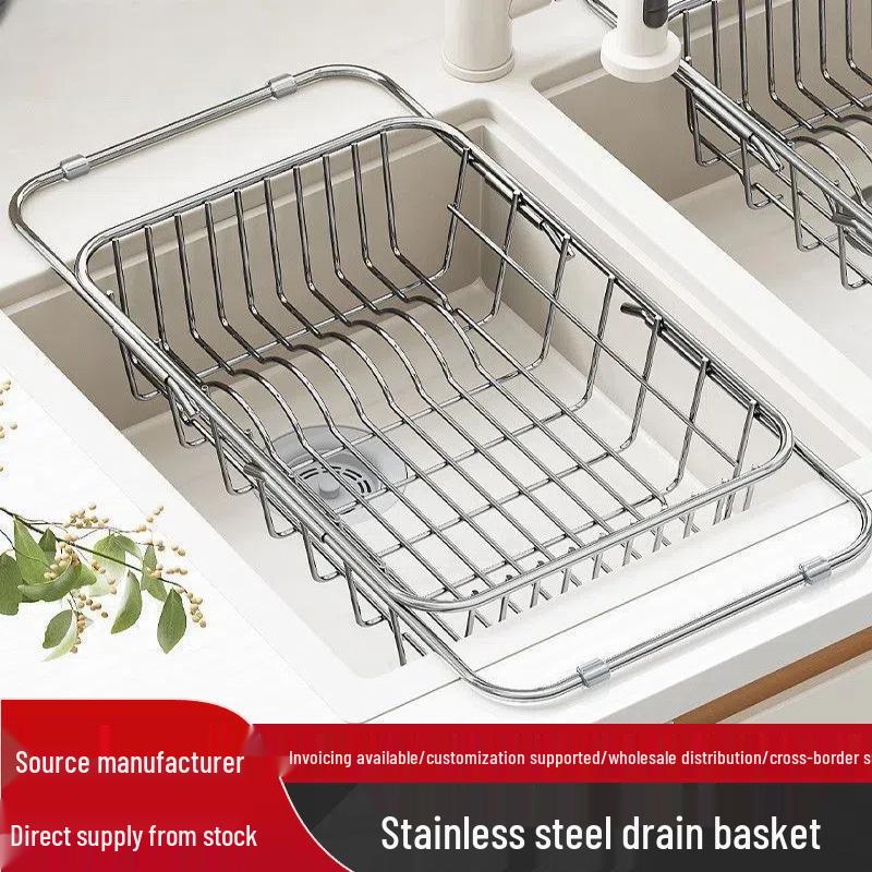 Retractable Stainless Steel Sink Basket and Dish Drying Rack for Kitchen Use