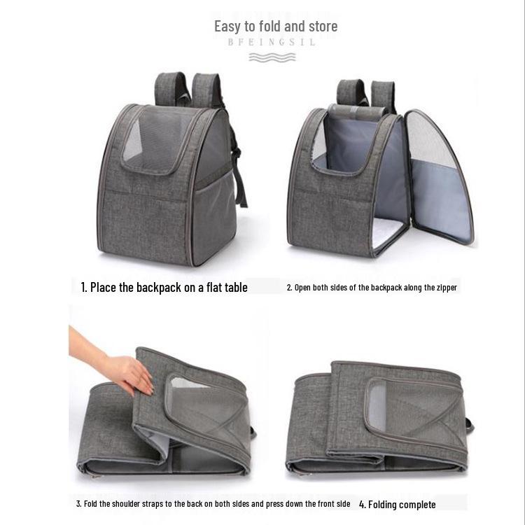 Foldable Pet Backpack: Breathable Panoramic Double Shoulder Bag for Cats and Dogs