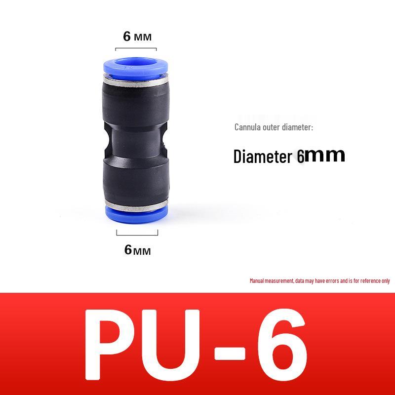Quick-Connect Pneumatic Air Tube Coupler PU Sizes 4-12, Straight Through, PBT Plastic
