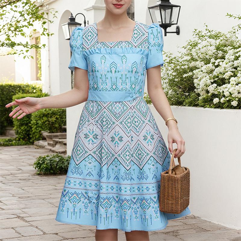 ZANZEA Women Summer Square Collar Casual Short Sleeve Print Dress