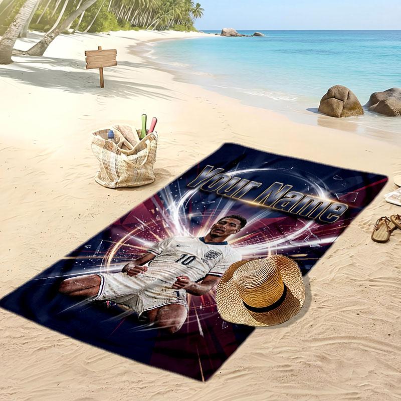 Asciugamano da Spiaggia Personalizzato Stampato Jude Bellingham Logo Calcio Supporto Nome Personalizzato Testo Asciugamano Assorbente Per Sport Viaggio Regalo Speciale