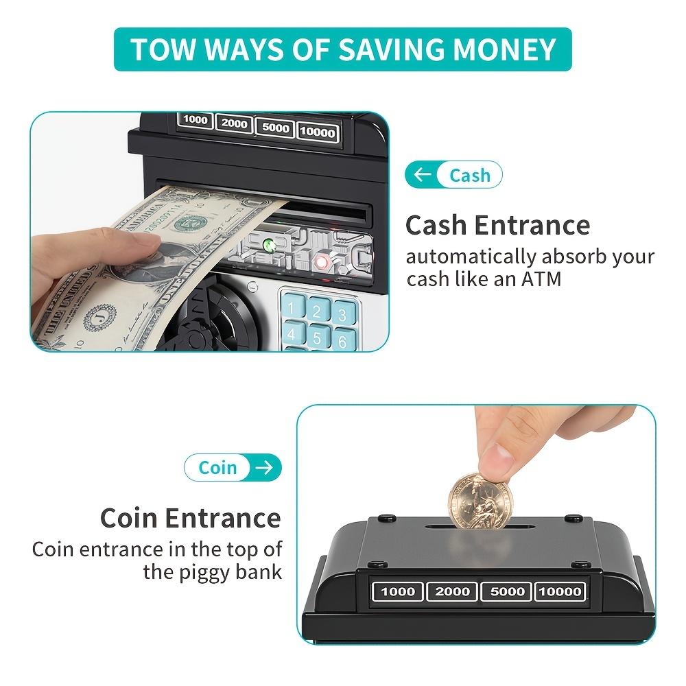 Sparschwein im Geldautomaten-Stil für Kinder mit Zahlenkombination – Automatische Spardose für Bargeld und Münzen, batteriebetrieben (Batterien nicht enthalten)