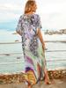 EDOLYNSA Multicolored Bikini Cover-ups Kaftan Sexy V-neck Half Sleeve Boho Summer Beach Dress Plus Size Beachwear Swimsuit Cover Up Q1166