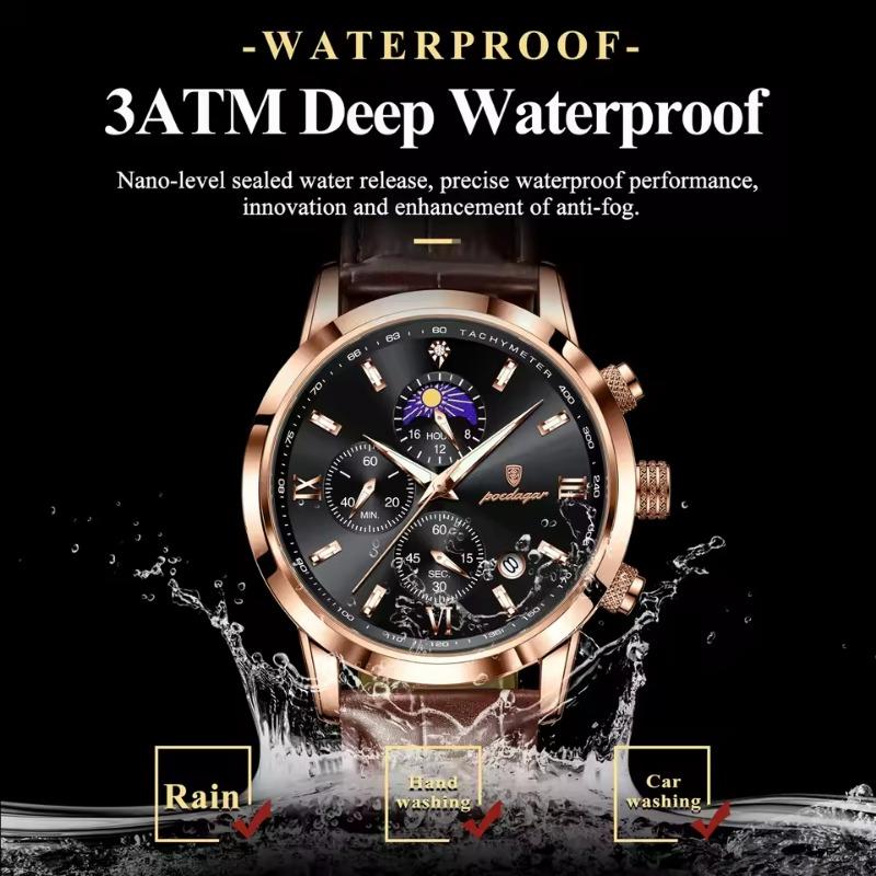 POEDAGAR Luxury Sports Watch for Men Waterproof Luminous Date Chronograph Wristwatch Leather Quartz Watches Reloj