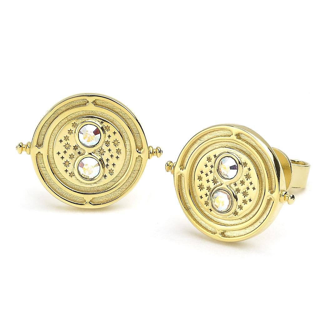 Harry Potter sterling silver Gold tone Time Turner stud earrings with crystal Elements