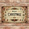 Vintage Merry Christmas Metal Tin Sign 11.9"x7.9", Rustic 2D Flat Wall Decor with Festive Motifs Indoor/Outdoor