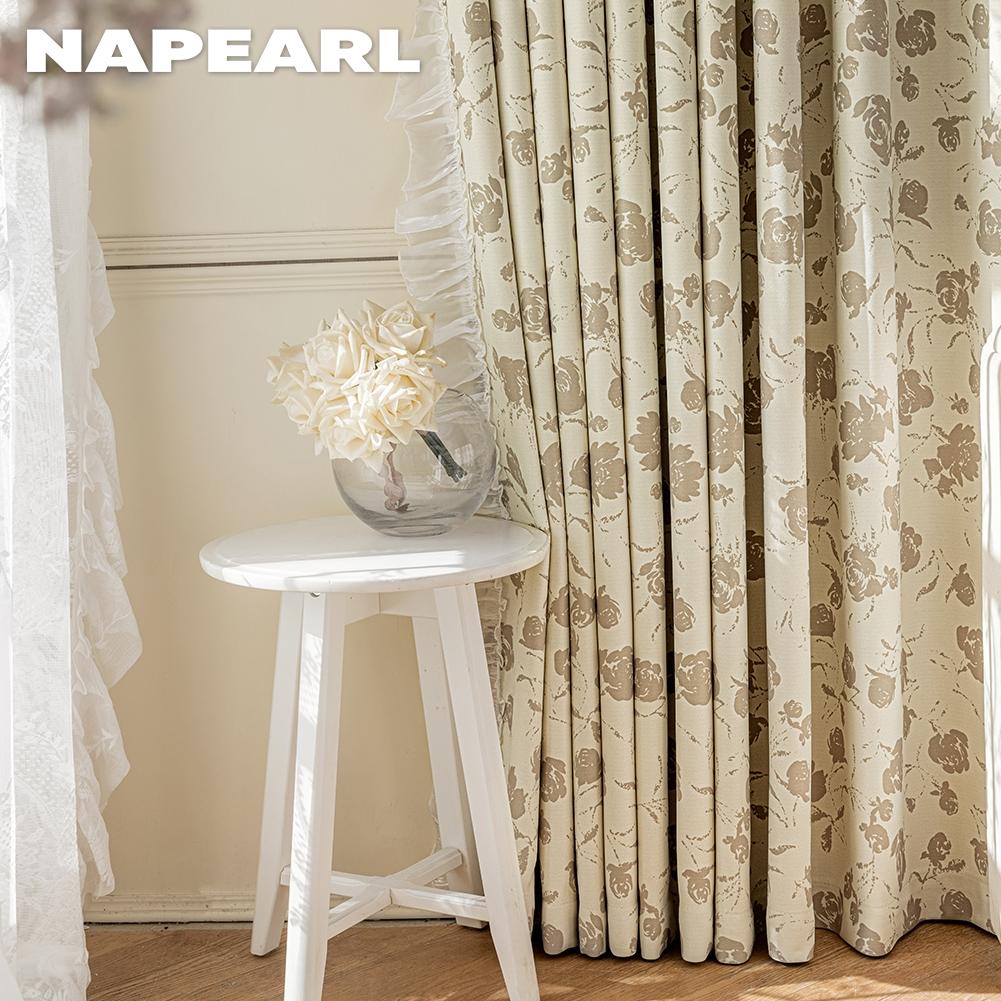 1PC NAPEARL 70-80% zaciemniające romantyczne francuskie róże nadrukowane marszczone wygodne zasłony do sypialni salonu wystrój domu