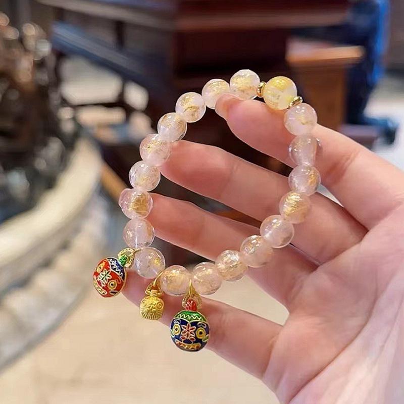 Pink Gold Foil Heart Sutra Bracelet with Agate  Lucky Beads