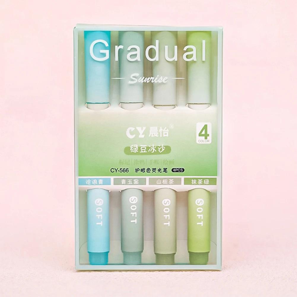 4Pcs/set Macaron Highlighters Color Gradient Highlighter Pens Kawaii Stationery Students Marker Pen Cute School Office Supplies