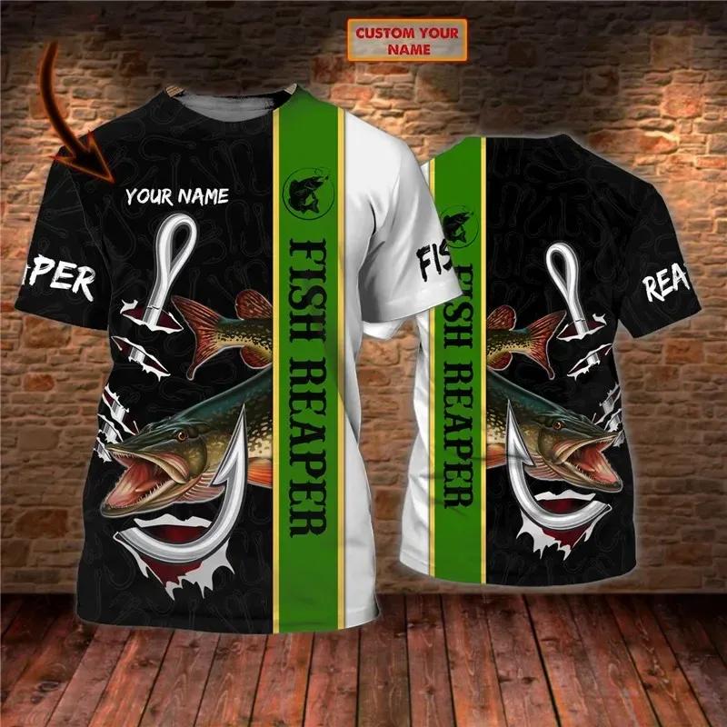Sommer Outdoor Seefisch Lässiges 3D Herren T-Shirt Angelbekleidung Modetrend Übergroßes Kurzarmoberteil Hochwertiges T-Shirt