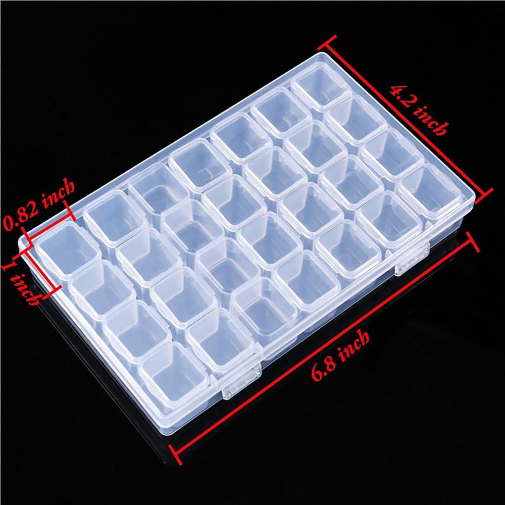 ABS Crystal Embroidery Storage Box Rectangular 28 Grid Adjustable Detachable Salon Manicure Rivet Container Case