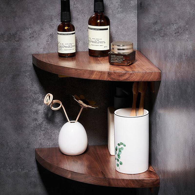 Wall Mounted Single Layer Bathroom Shower Shampoo Shelf Wooden Bathroom Holder Shelf Fashion Style