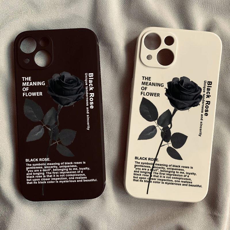 Graceful Black Rose Phone Case For iPhone 14 16 15 13 Pro Max 11 12 XR 7 8Plus Fashion Flower White Soft Silicone Cover Fundas