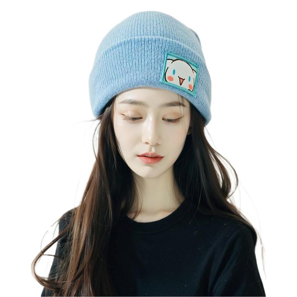  "Cute Embroidered Cartoon Knit Beanie Warm and Windproof Woolen Hat for Autumn and Winter"