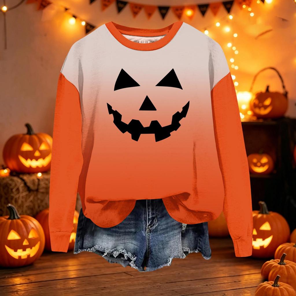Women's Casual Loose Fit Long Sleeve Halloween Print Sweatshirt Pullover