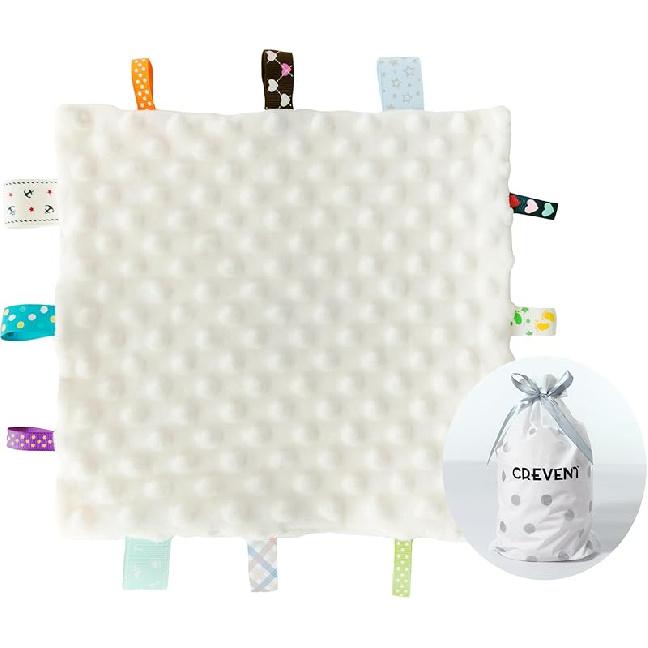 CREVENT Tag Security Blankets for Babies, Soft Small Taggie for Boys Girls, Baby Comforter Sensory Blanket, Great Gifts for Birthday Baby Shower