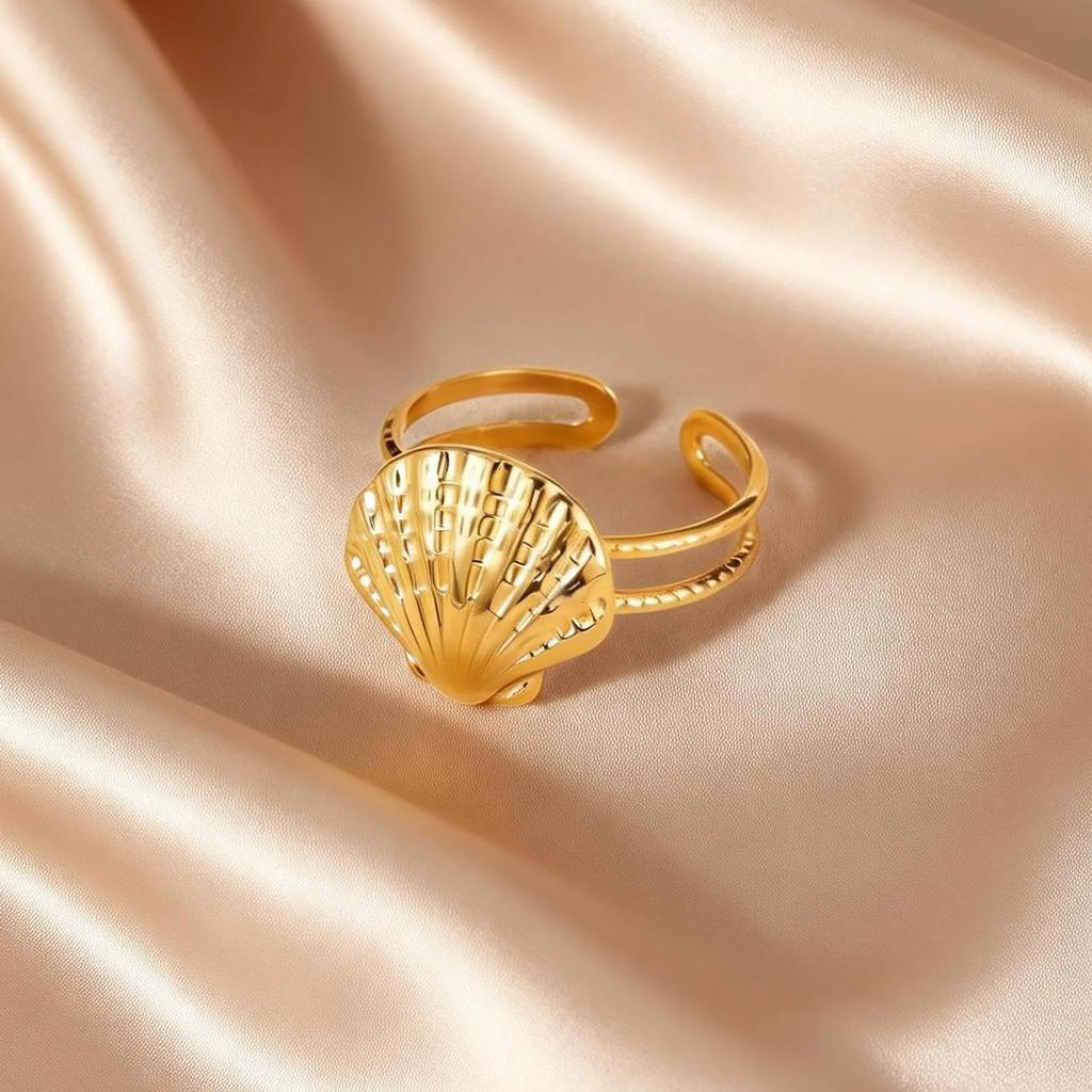 Vintage Fashion Stainless Steel Shell Rings for Women Gold Plated Ocean Scallop Open Rings Summer Beach Aesthetic Jewelry