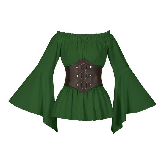 Top da donna con corsetto medievale pirata spalle scoperte maniche svasate irregolari camicetta orlo a petalo festival performance costume cosplay