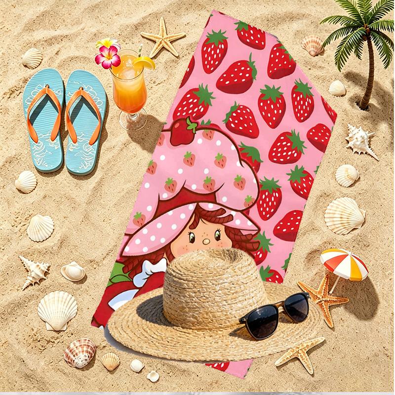 Strawberry Shortcake Print Beach Towel, Versatile Lightweight Absorbent Beach Towel for Pool Surf Yoga Bathroom, Perfect Birthday Holiday Gift