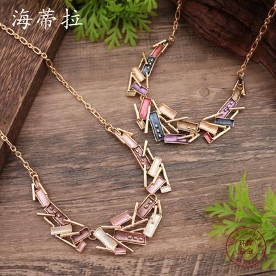 Νέο κολιέ με ακανόνιστη γεωμετρική γραμμή σε χρώμα σμάλτου, υπερβολικό κολιέ από κράμα με γεωμετρική γραμμή για γυναίκες
