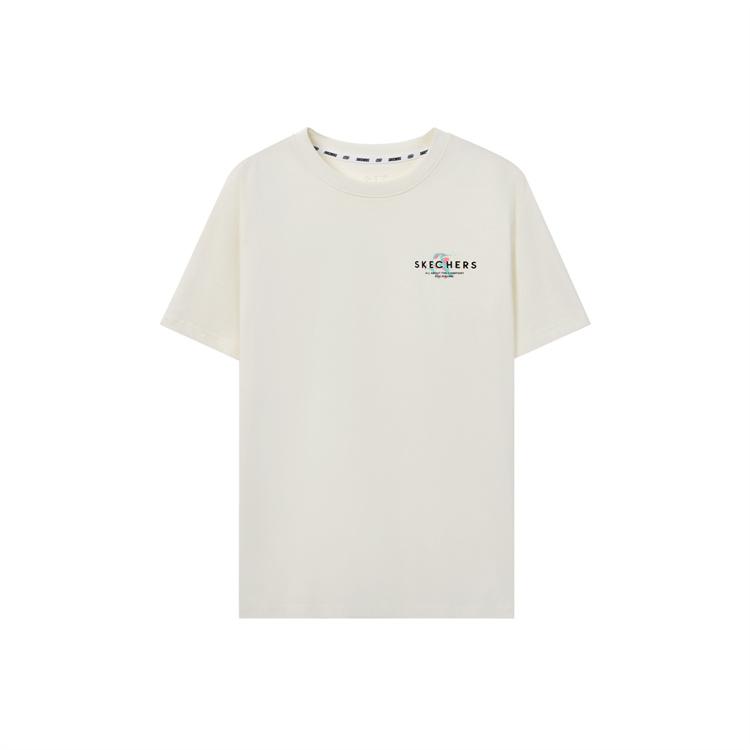 Skechers Fashionable Versatile Printed Round Neck Short Sleeve T-Shirt Unisex Tops Cotton-Candy-White L224U181-0074 XS