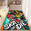 Area Rug, Skate or Die Cartoon Skeleton Colorful Poster, Bedroom Decor, Non-Slip Mat